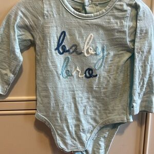 Mud Pie Baby One-Piece Bodysuit in Light Blue with Embroidered 'baby bro'
